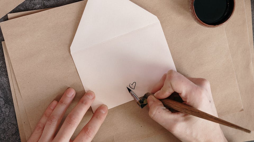 Hands holding a handwritten Open When letter in an envelope