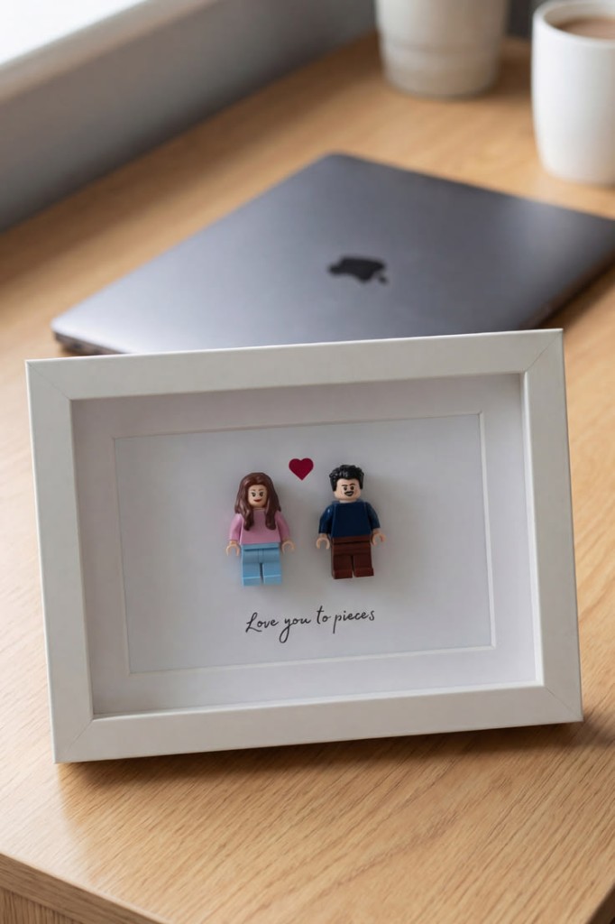 Personalized couple frame with mini figures and Love you to pieces message